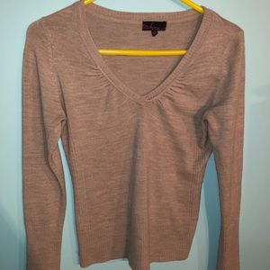Womens light brown fitted v neck sweater